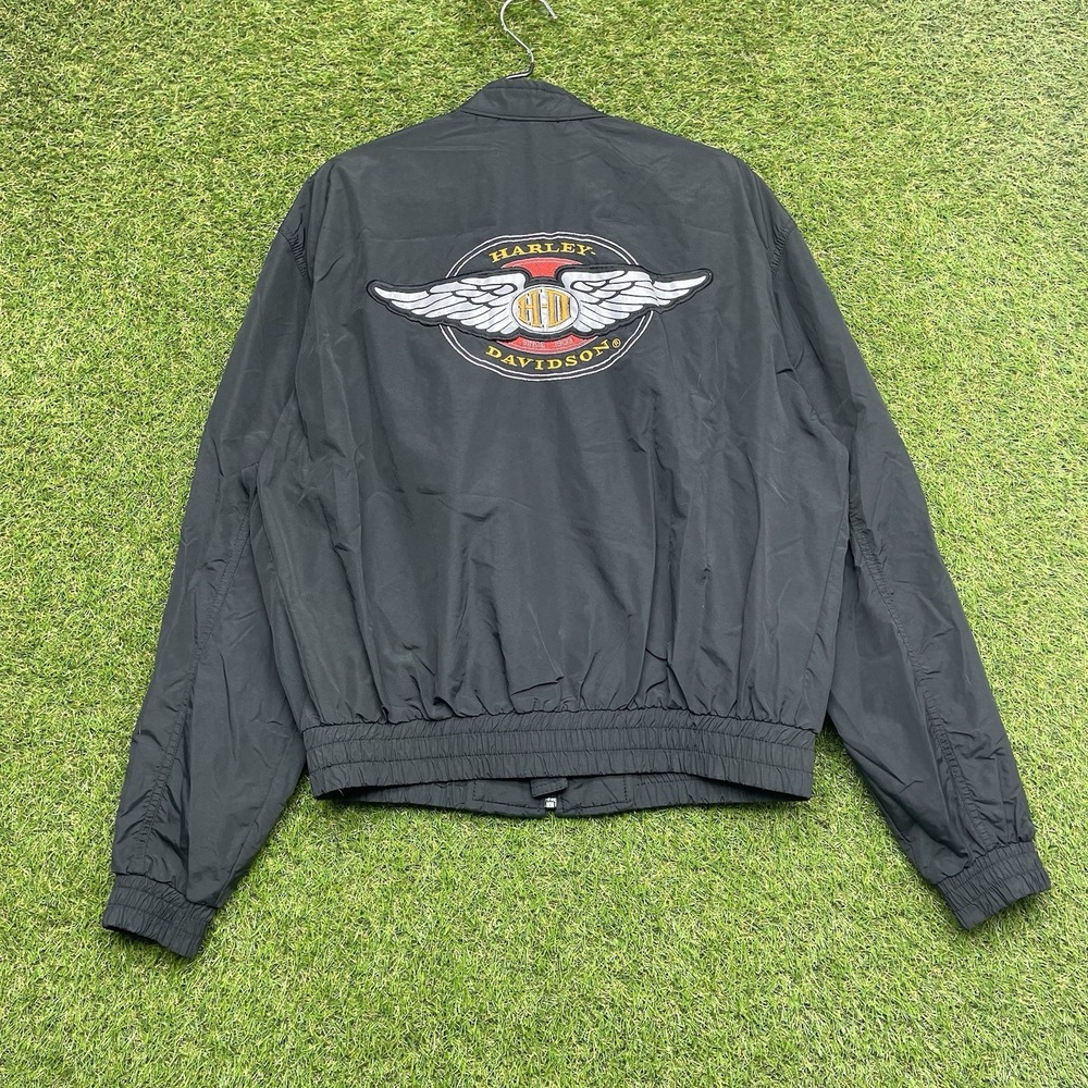 Vintage Harley Davidson Jacket Mens Large Zip Up Nylon Windbreaker Riding Wings